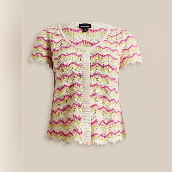 Torrid NWOT Pointelle Knit Crochet Pullover Flutter Sleeve Sweater Plus Size 2 - Picture 5 of 11